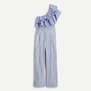 J. CREW One-shoulder ruffle jumpsuit mixed stripe
